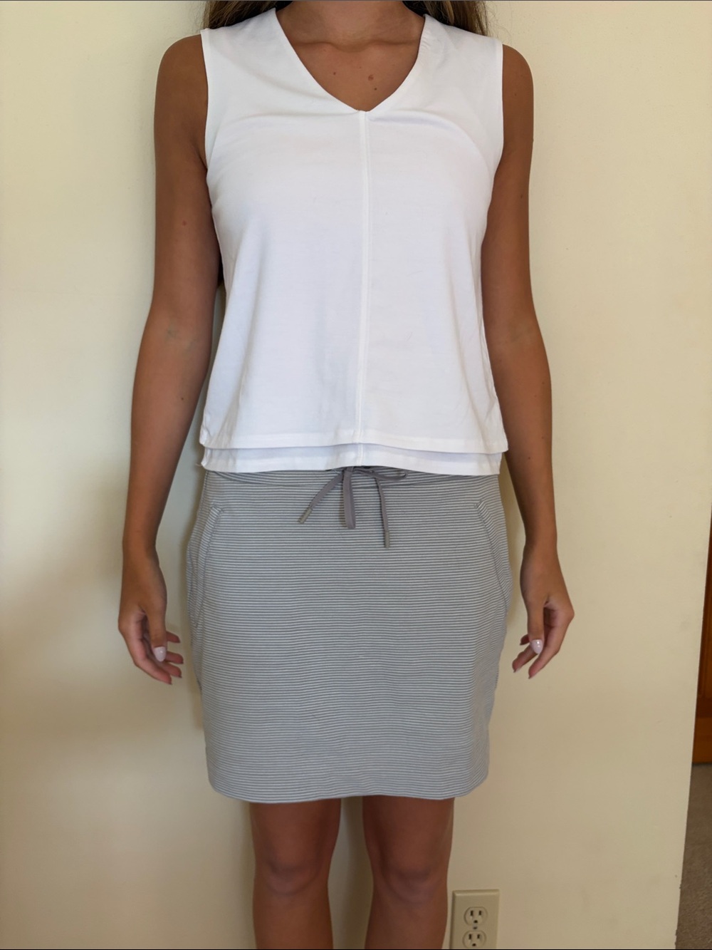 Athleta Gray Striped Midi Drawstring Skirt